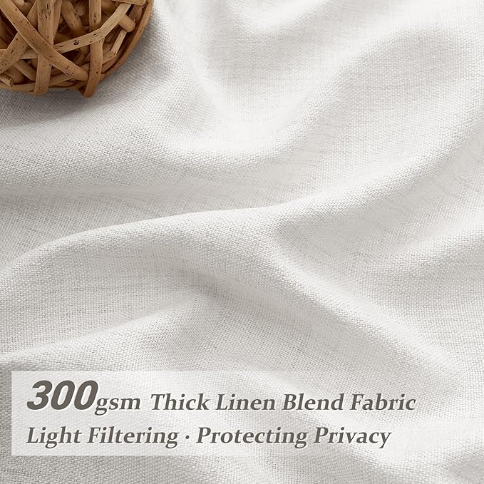 Linen Sheer Curtains 108 Inches Long 2 Panels, Natural Beige White Floor to - Image 2