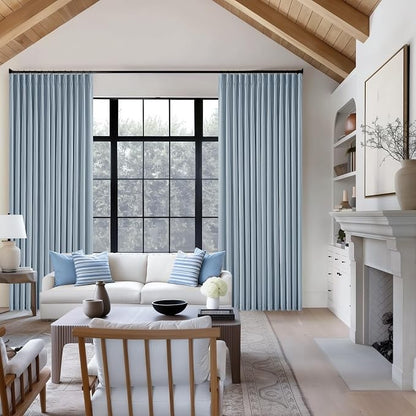 Dusty Blue Pleated Linen 100% Blackout Curtains 102 Inches Long - Image 8