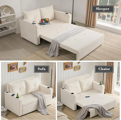 Krcix 3 in 1 Pull Out Couch, 56 Inch Velvet Sofa Bed, Convertible Sleeper Sofa - Image 3