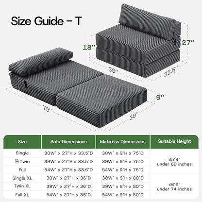 Convertible 4-in-1 Folding Sofa Bed Boneless Sleeper Chair Couch Foldable - Image 2