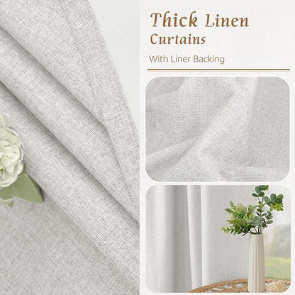 68 Inch 100% Blackout Natural Linen Curtains 2 Panels, Light Grey | Room - Image 7