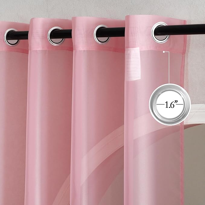 NICETOWN Soft Sheer Pink Curtains 96 inches Long - Image 2