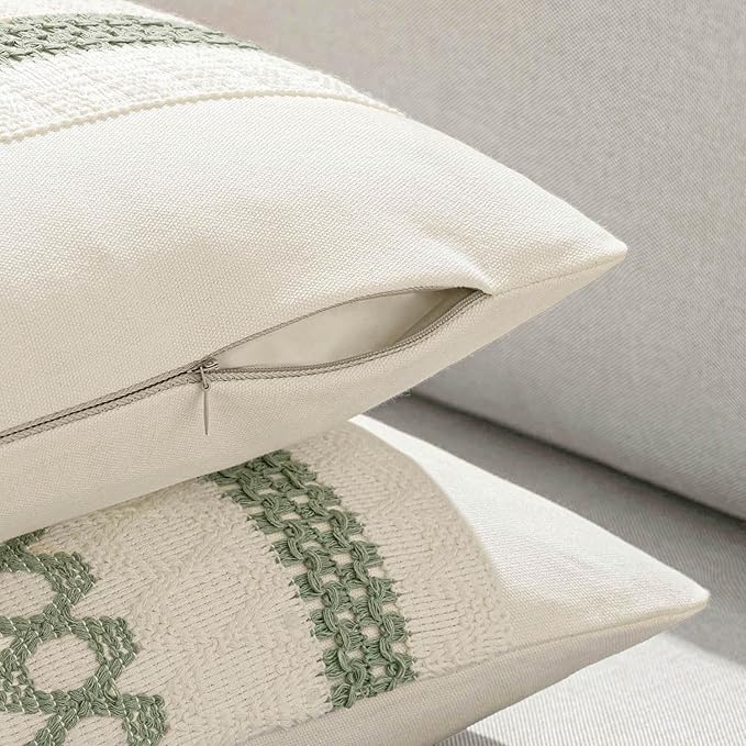 MIULEE Set of 2 Sage Green Boho Decorative Pillow Covers 22x22 Inch | Farmhouse - Image 8