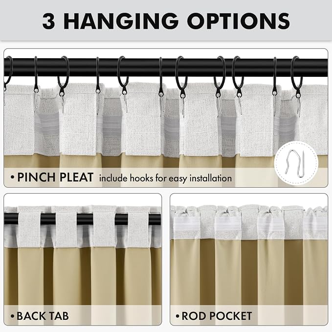 MIULEE 100% Blackout Linen Curtains 42 x 96 Inch Heathered White 2 Panels | - Image 5