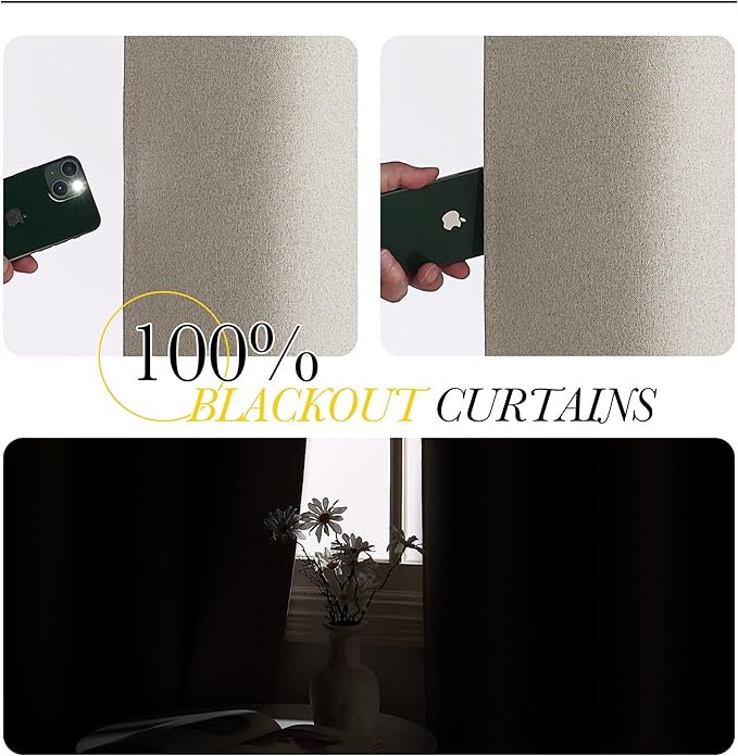 NICETOWN 100% Blackout Linen Curtains 96 inches Long, Crisp Faux Linen Curtains - Image 2