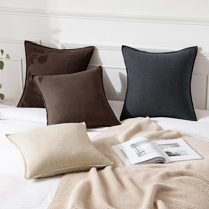 MIULEE Decorative Linen Euro Sham Pillow Covers 26x26 Reddish Brown | Boho - Image 4