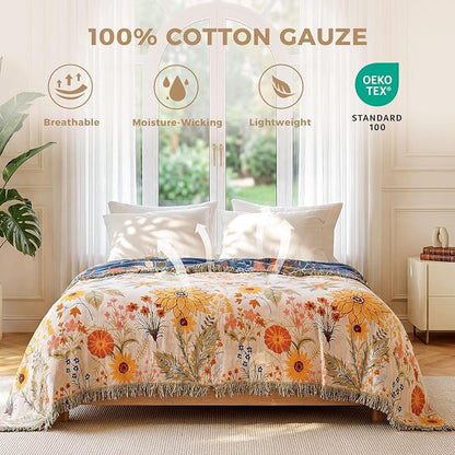 LUTBM Boho Throw Blanket for Bed Cotton Summer Blankets Twin Size for Bedroom - Image 2