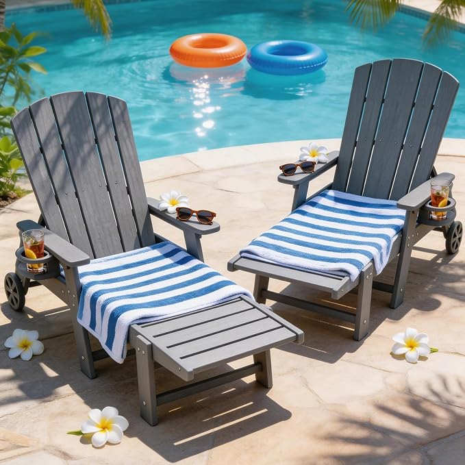 Outdoor Lounge Chair Set of 2, HDPE 4-Position Adjustable Chaise Lounge Outdoor - Image 2