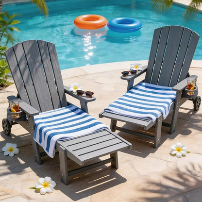 Outdoor Lounge Chair Set of 2, HDPE 4-Position Adjustable Chaise Lounge Outdoor - Image 2