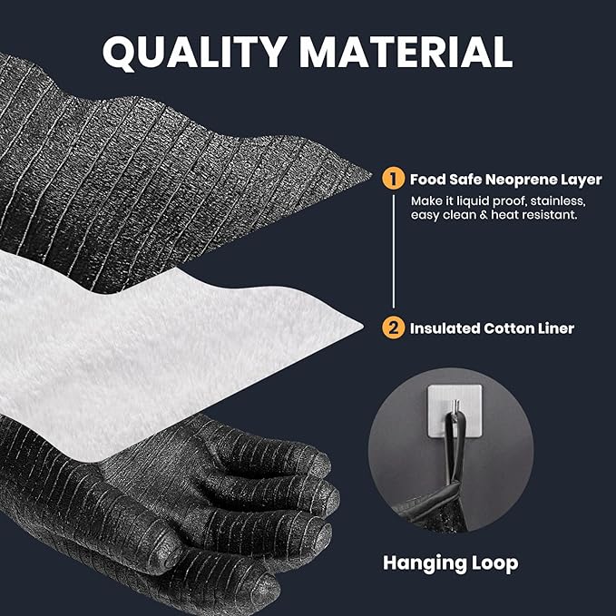 GEEKHOM 18-Inch Heat Resistant Gloves 932°F for BBQ Grilling, Waterproof Long Sleeve Anti-Slip Cooking Gloves – Textured Grip Protection