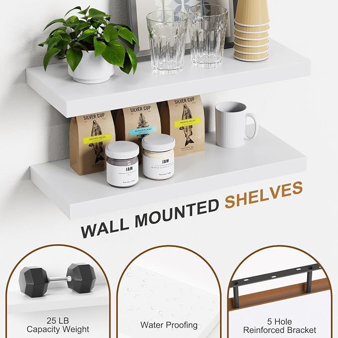 Bellsal White Engineered Wood Wall Shelf Set of 6, Living Room, Bathroom Storage - Image 5