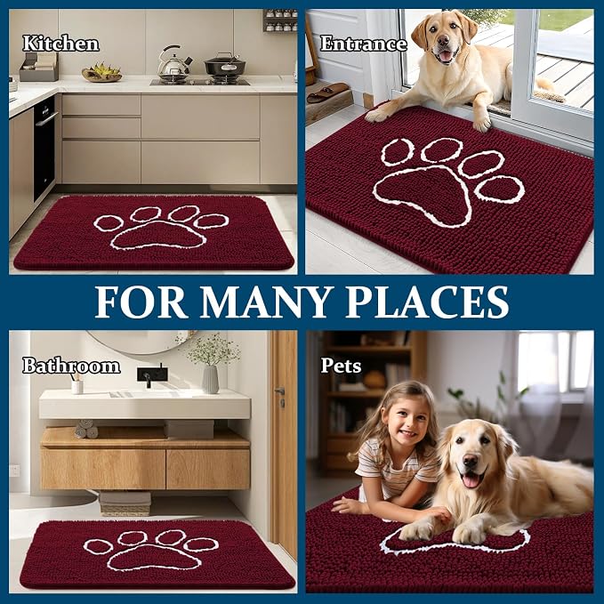 OLANLY Dog Door Mat for Muddy Paws 54x32, Paw Print Design Chenille Mud Mat | - Image 8