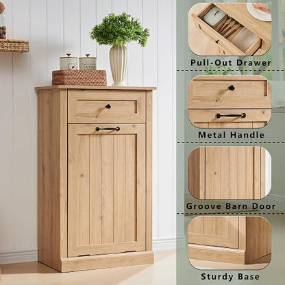 IFGET Tilt Out Trash Can Cabinet, 10 Gallon Farmhouse Laundry Hamper Cabinet - Image 3