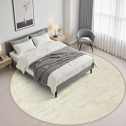 Round Area Rug Living Room: 6 ft Modern Washable Carpet Taupe | - Image 3