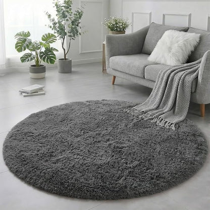 Amdrebio Grey Fuzzy Round Circle Rug 4Ft - Image 5