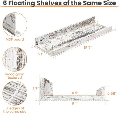 upsimples Floating Shelves for Wall, Wall Shelves for Decor Storage Set of 6 - Image 3