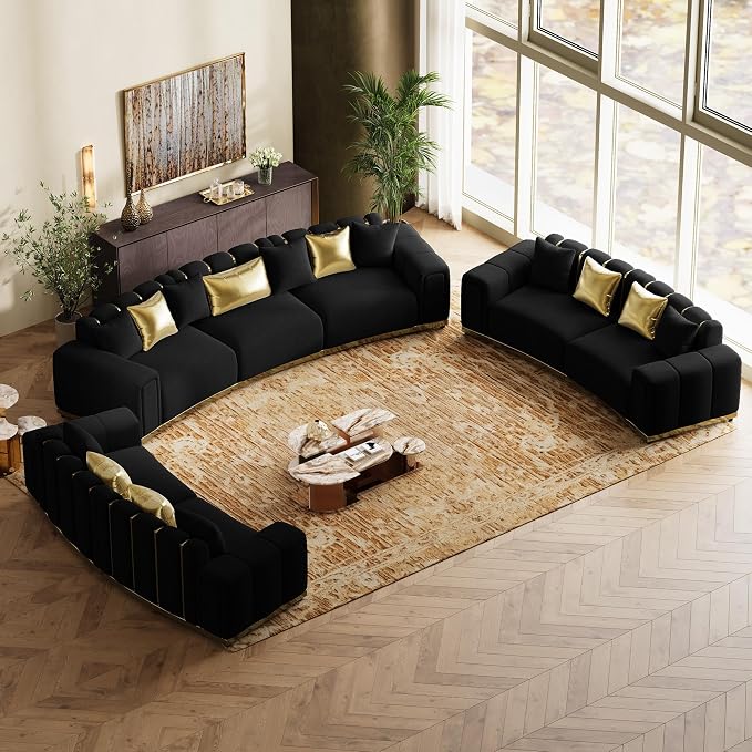 Oversized Luxury Chesterfield Sofa Set Velvet Black and Gold Couch - Image 8