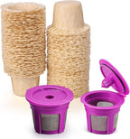 100 Count Natural Disposable Paper Coffee Filters with 2 Reusable K Cups Compatible with Keurig Brewers Single Serve 1.0 and 2.0