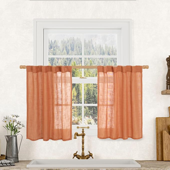 Burnt Orange Linen Curtains 30 Inch Length by LAMIT