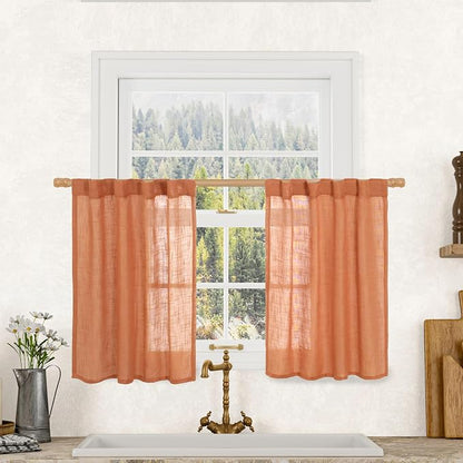 36 Inch Length Linen Semi Sheer Curtains by LAMIT