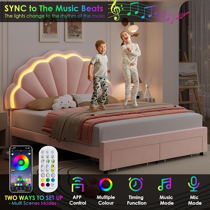 HIFIT Full Size Upholstered Smart LED Bed Frame - Image 5