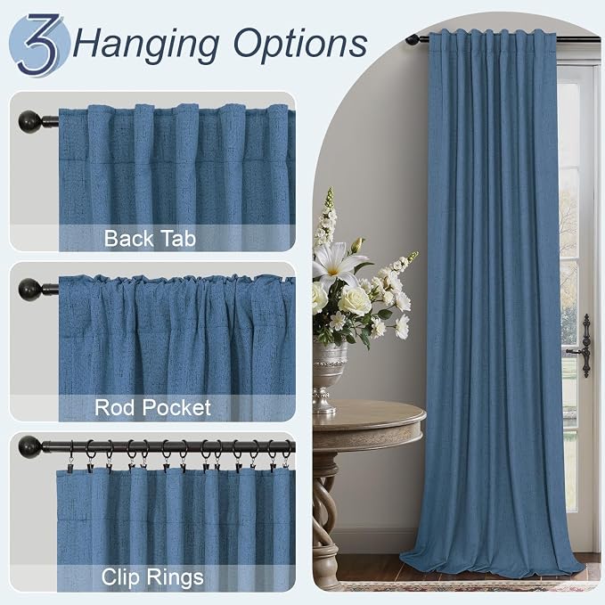 Denim Blue Living Room Darkening Curtains 72 Inches Long 2 Panels Set Faux - Image 5