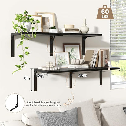Fun Memories Floating Shelves for Wall, 12 Inch Deep Floating Shelves Set of 2 - Image 4