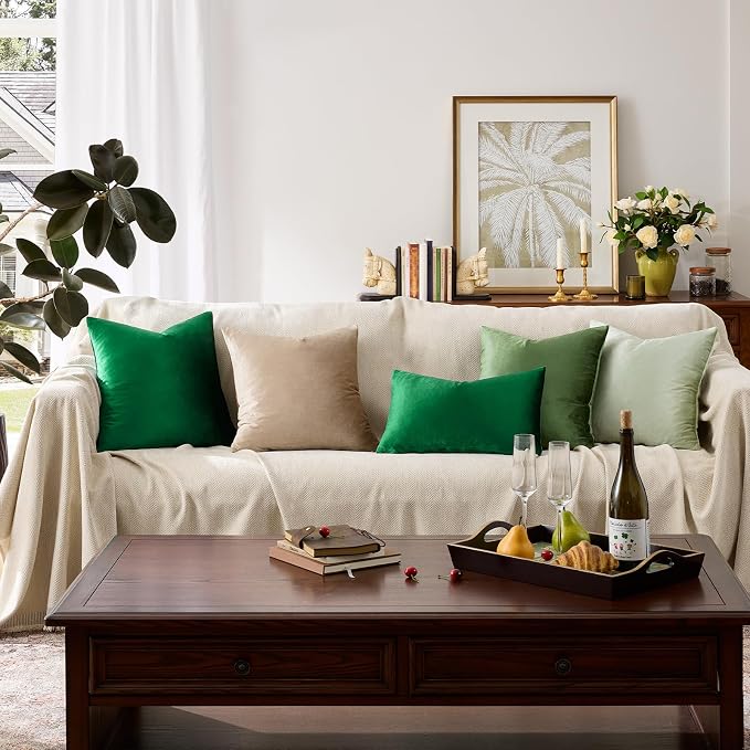 GIGIZAZA Green Velvet Pillow Covers 24x24 Decorative Pillows Pack of 2 | Throw - Image 8