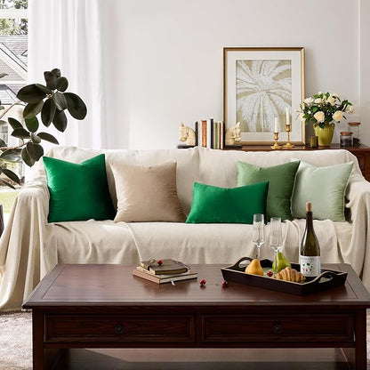 GIGIZAZA Green Velvet Pillow Covers 22x22 Decorative Pillows Pack of 2 | Throw - Image 8