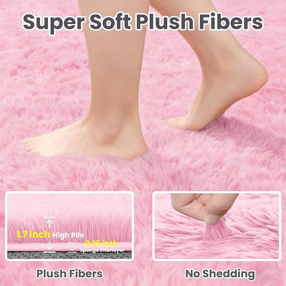 4x6 Fluffy Shag Area Rugs for Living Room Bedroom: Soft Carpet Light Pink | - Image 5