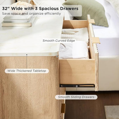T4TREAM Fluted 3 Drawers Nightstand, Oversized Extra Large Modern Side Table - Image 5