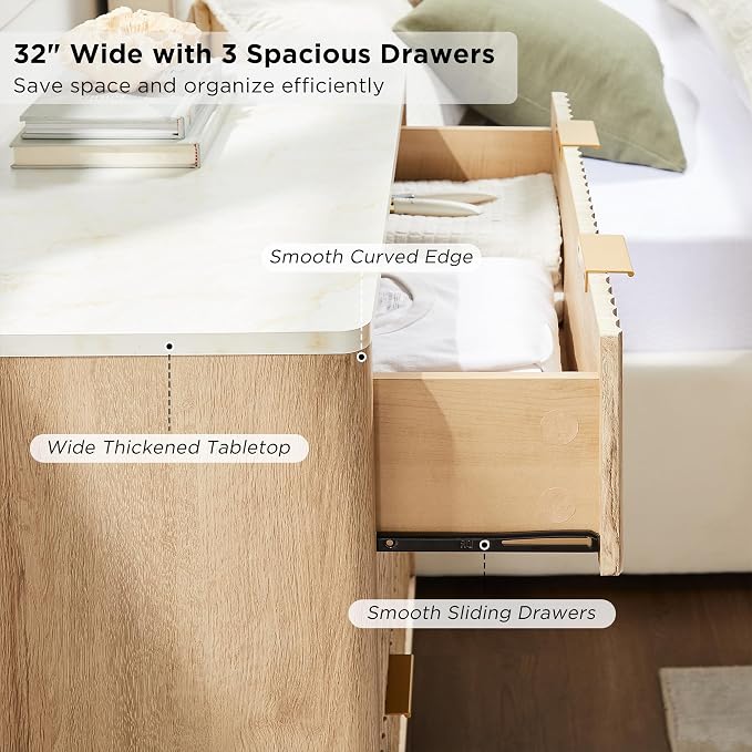 T4TREAM Fluted 3 Drawers Nightstand Set of 2, Oversized Extra Large Modern Side - Image 5