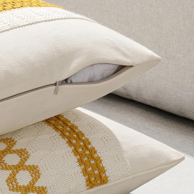 MIULEE Set of 2 Mustard Yellow Boho Decorative Pillow Covers 18x18 Inch | Fall - Image 5