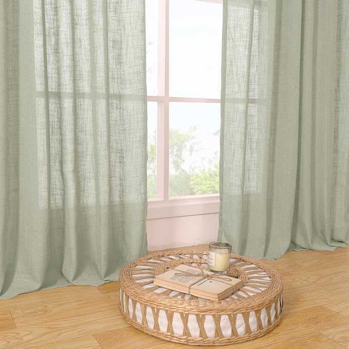 Sage Grey Linen Boho Curtains 78 inch Length 2 Panels, 52 x 78 Inch | Faux - Image 9