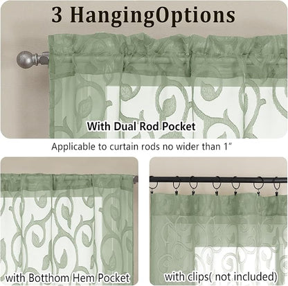 Furman Cafe Curtains 24 Inch Length 2 Panels Set, Elegant Geometric Jacquard - Image 4