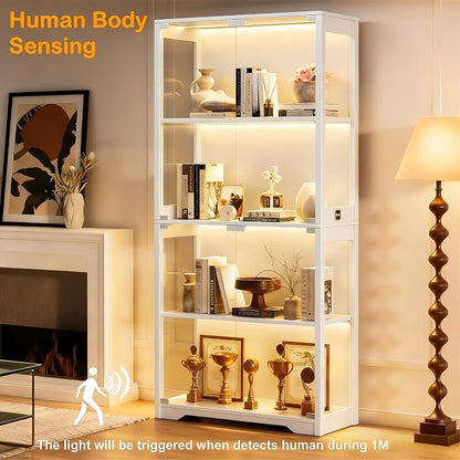 Display Cabinet with Glass Doors, Curio Cabinet with 3 LED Lights and Human - Image 4