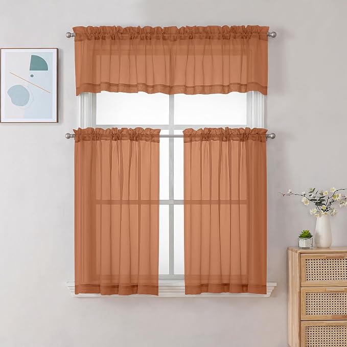 Chyhomenyc Orange Sheer Curtains 30 inch Length 2 Panels, Light Filtering Voile - Image 2