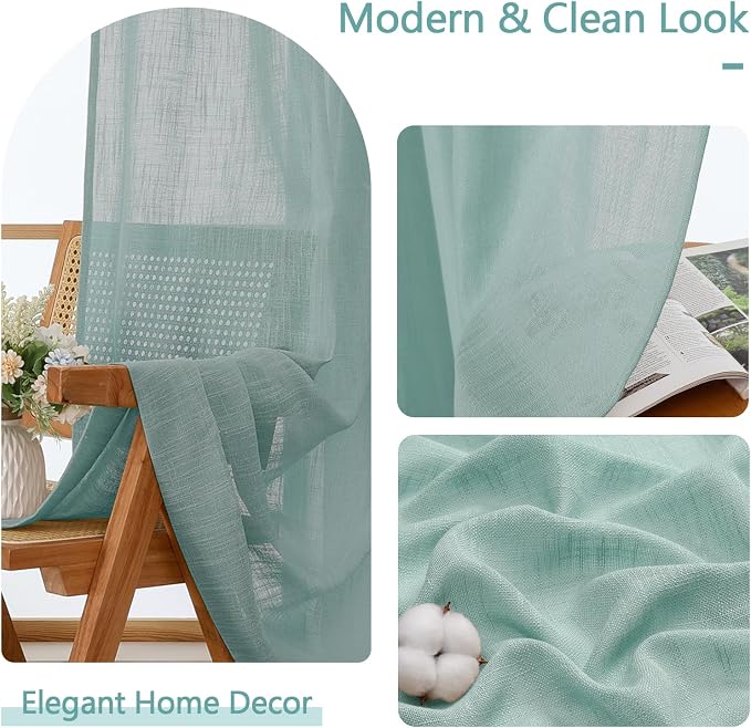 Chyhomenyc Extra Long Aqua Green Semi Sheer Curtains 120 Inches Long 2 Panels - Image 7