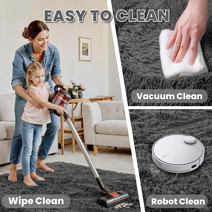 4x6 Fluffy Shag Area Rugs for Living Room Bedroom: Soft Plush Carpet Grey | - Image 8