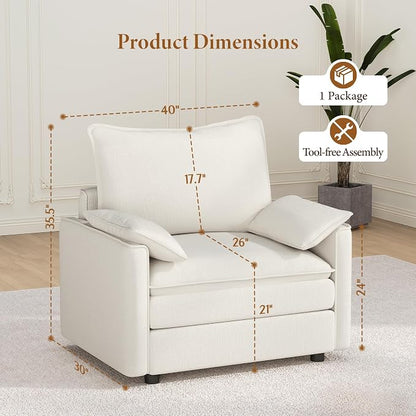 Vesgantti 40" Single Seat Sofa, Comfy Cloud Couch Deep Seat Upholstered Couch - Image 2