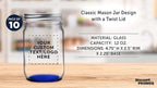 DISCOUNT PROMOS 10 Decorating Mason Jars Set, 12 oz. - Customizable Text, Logo - Canning, Aluminum Lid - Blue