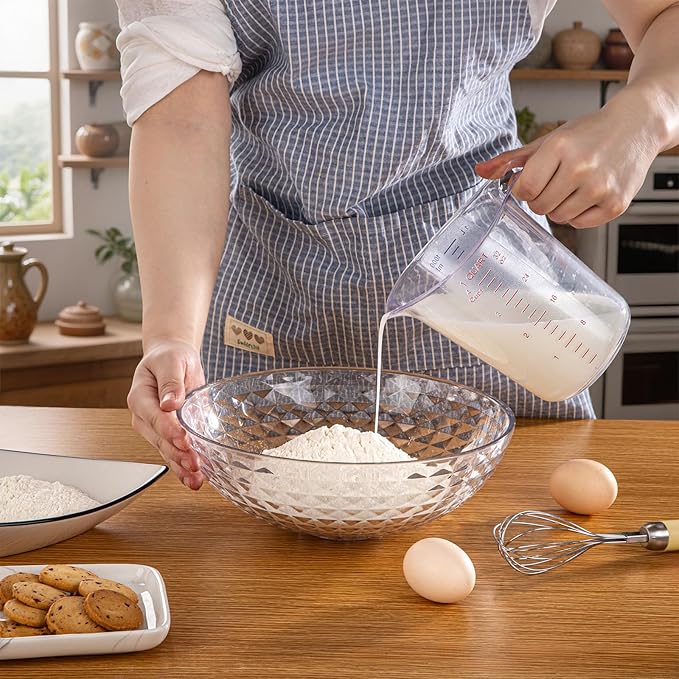 DaYammi Measuring Cups 5-Piece, Unbreakable Food-Grade Plastic Measuring Cup for Dishwasher, 1/2/4/8/16-Cup Nesting Liquid Measuring Cups for Prepping, Baking, Cooking, Readable Markings, Clear