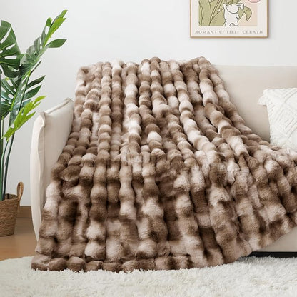 Luxury 1000GSM Faux Rabbit Fur Throw Blanket, Super Heavy Warm Cozy Brown - Image 5