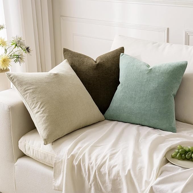 MIULEE Greyish Green Chenille Couch Throw Pillow Covers, 18x18 | Set of 2 - Image 5