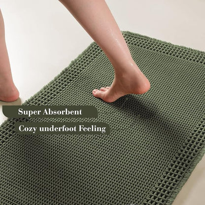 RESARE Waffle Bath Mat for Bathroom, Non Slip Bathroom Rugs 24"x36" Green | - Image 3