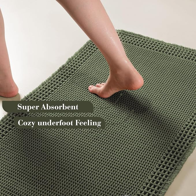 RESARE Waffle Bath Mat for Bathroom, Non Slip Bathroom Rugs 20"x32" Green | - Image 3