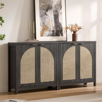SICOTAS 102"W Rattan Sideboard Buffet Cabinet Set of 3, Modern Credenza Storage - Image 8
