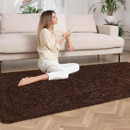 2x6 Bedside Area Rugs for Bedroom Soft Fluffy Shag Brown Rug for Hallway - Image 2
