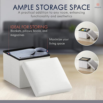 Ornavo Home Small Storage Ottoman Foldable Collapsible Cube Square Linen - Image 3