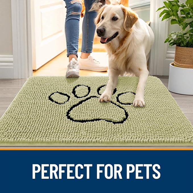 OLANLY Dog Door Mat for Muddy Paws 48x30, Paw Print Design Chenille Mud Mat | - Image 6